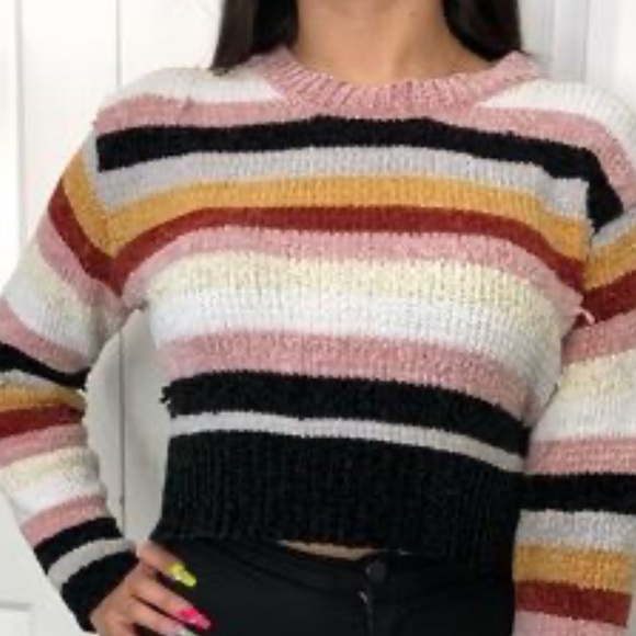 Charlotte Russe Distressed Cropped Sweater Striped Multicolor Size Large - Picture 1 of 13
